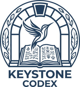Keystone Codex: an arched keystone above an open book
